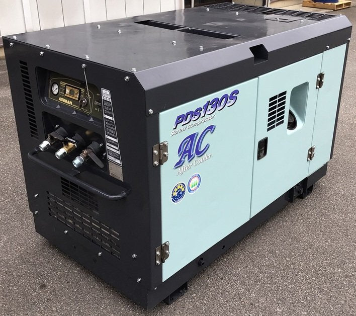 中古 PDS130SC エアマン エンジン エアコンプレッサー 整備済 塗装済 35馬力 人気 アフタークーラー付き