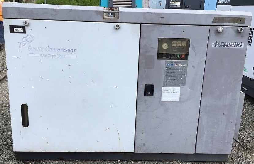 中古 北越工業 SMS22SD-66 エアーコンプレッサー パッケージ スクリューコンプレッサー 22KW 60Hz 2001年製