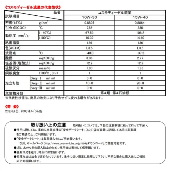 コスモ ディーゼル 流星 エンジンオイル 10W-30 DH-1 CF-4