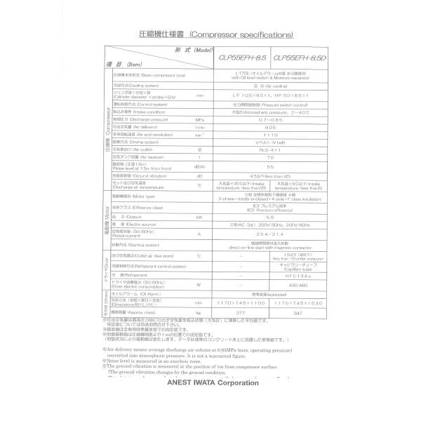 コンプレッサー アネスト岩田 7馬力 CLP55EFH-8.5D M6 60hz 給油式 レシプロ オプション仕様 0.85MPa 【受注生産】