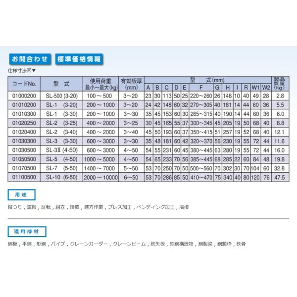 イーグルクランプ 鉄鋼用クランプSL型 SL-3 (3-30) 縦つり用 3000kg