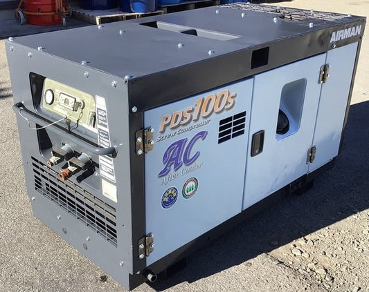 中古　PDS100SC エアマン　北越　エンジン コンプレッサー アフタークーラー付き 整備済 塗装済 25馬力　中古　人気サイズ