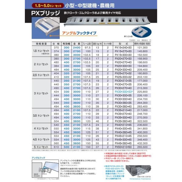 アルミブリッジ 2トン アングルフック PX20-300-40 小型 中型建機 農機 日軽金 2本セット 〔法人様お届け〕